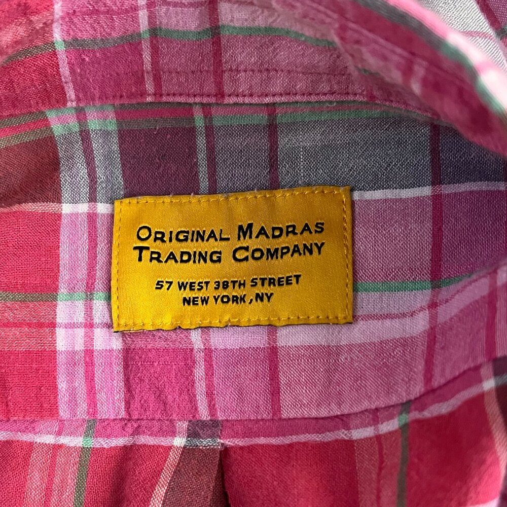 Original Madras Trading Company Short Sleeve Pink Plaid Shirt Sz M